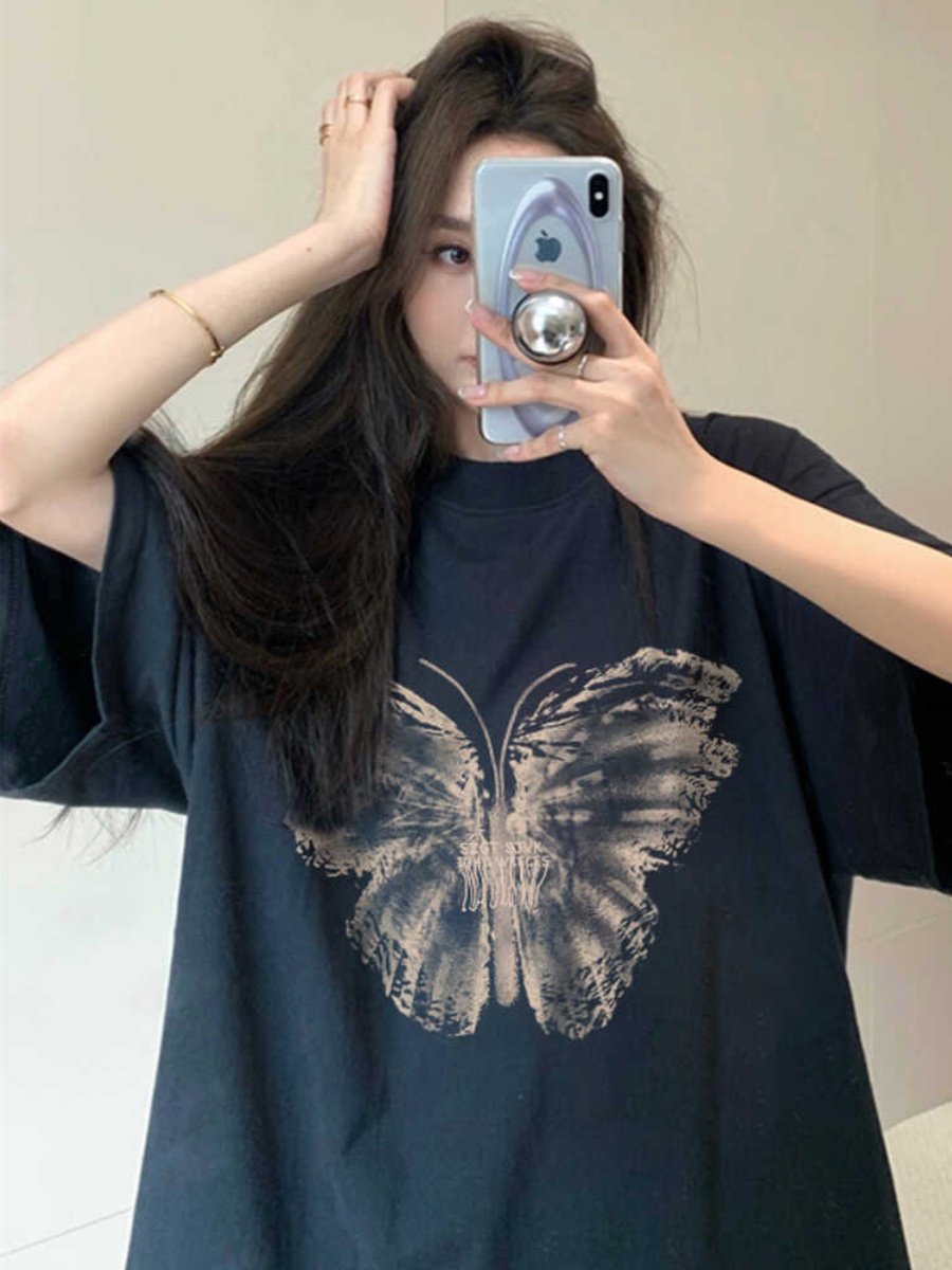 Plus Size Oversized Retro American Short Sleeve T-Shirt for Women - Trendy Loose Mid-Length Top Plus Size Oversized Retro American Short Sleeve T-Shirt for Women - Trendy Loose Mid-Length Top