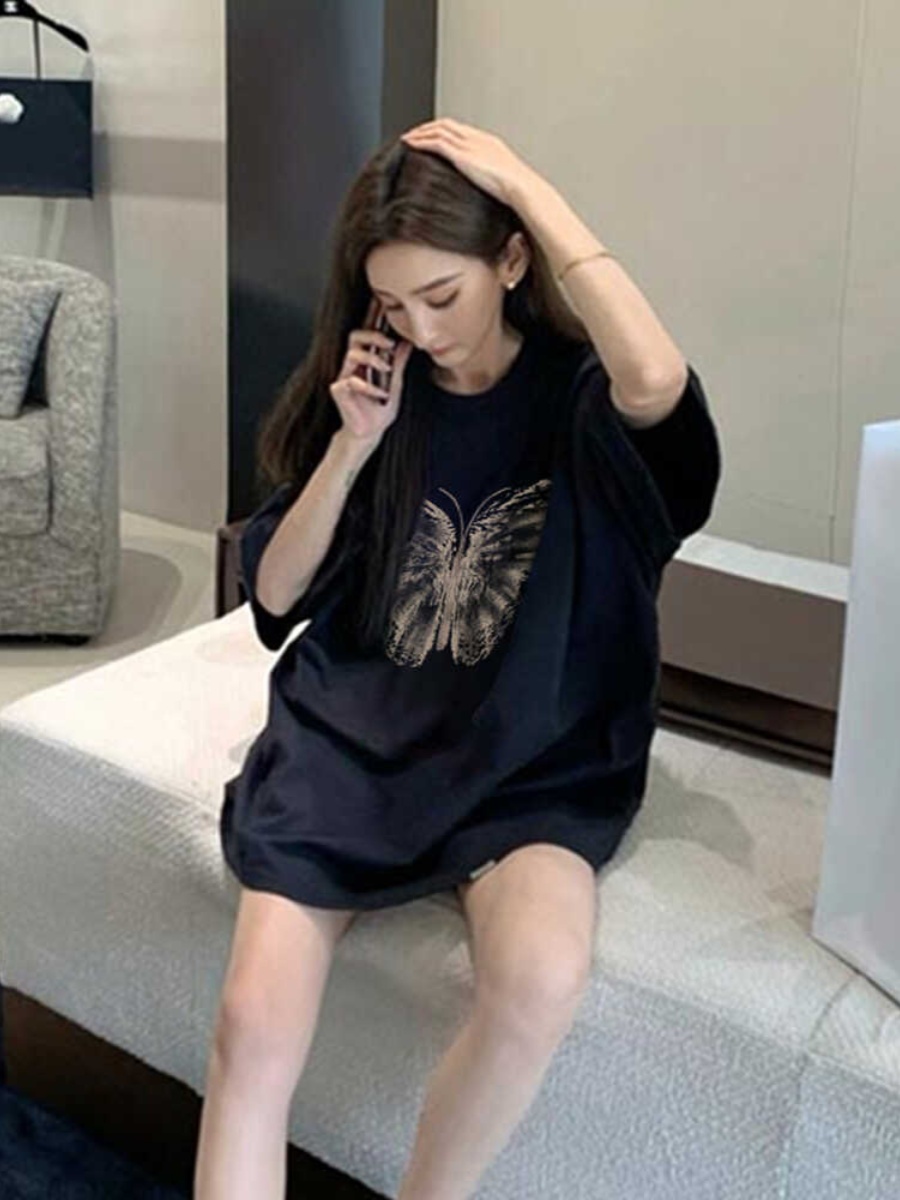 Plus Size Oversized Retro American Short Sleeve T-Shirt for Women - Trendy Loose Mid-Length Top Plus Size Oversized Retro American Short Sleeve T-Shirt for Women - Trendy Loose Mid-Length Top