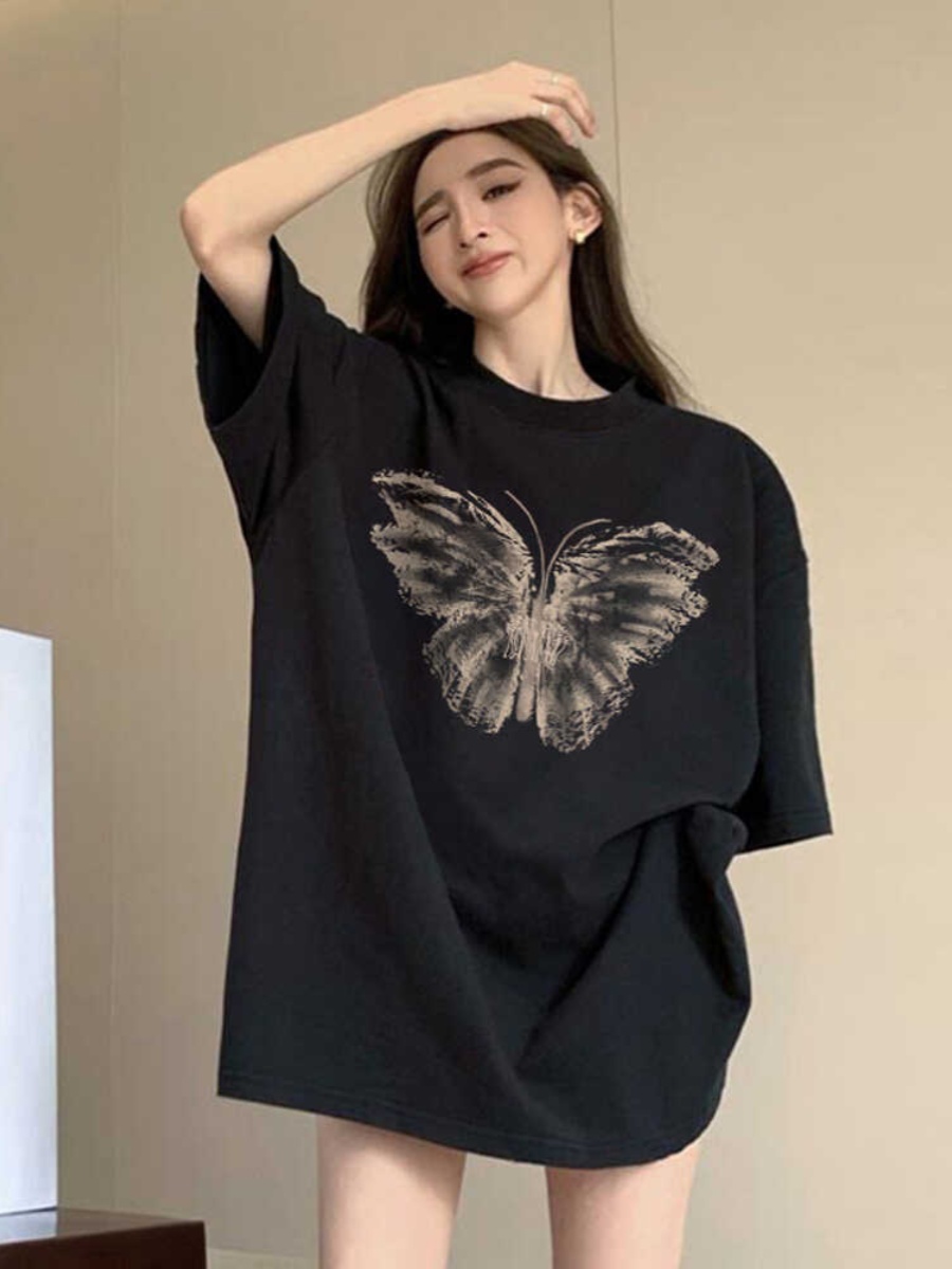 Plus Size Oversized Retro American Short Sleeve T-Shirt for Women - Trendy Loose Mid-Length Top Plus Size Oversized Retro American Short Sleeve T-Shirt for Women - Trendy Loose Mid-Length Top