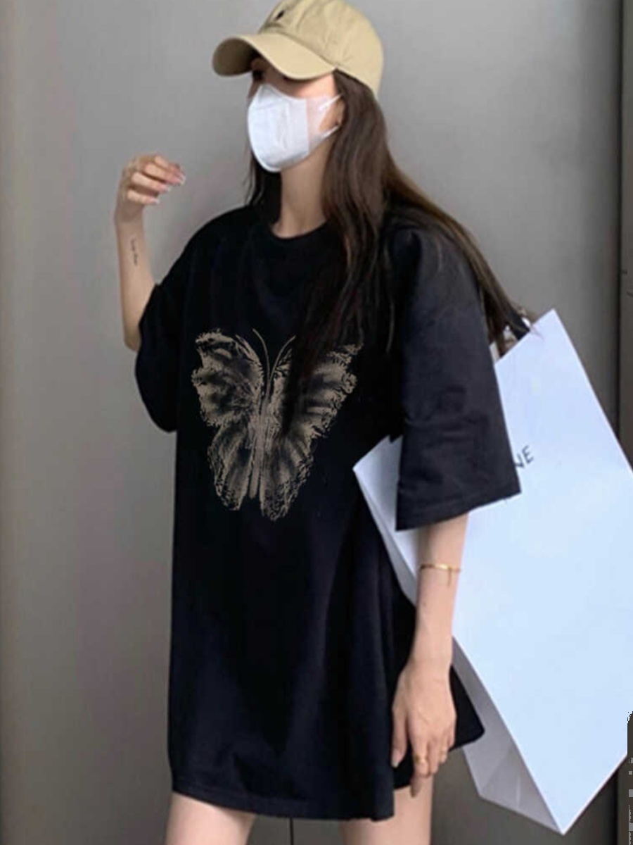 Plus Size Oversized Retro American Short Sleeve T-Shirt for Women - Trendy Loose Mid-Length Top Plus Size Oversized Retro American Short Sleeve T-Shirt for Women - Trendy Loose Mid-Length Top