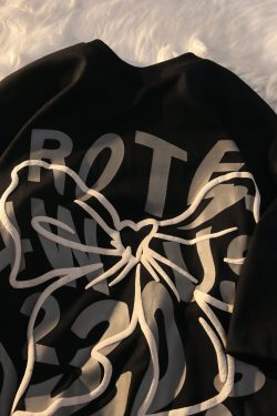 Plus Size Oversized Sweet and Spicy Letter Bow Design Short Sleeve T-Shirt for Couples, Cotton Casual Wear, Y2K Style