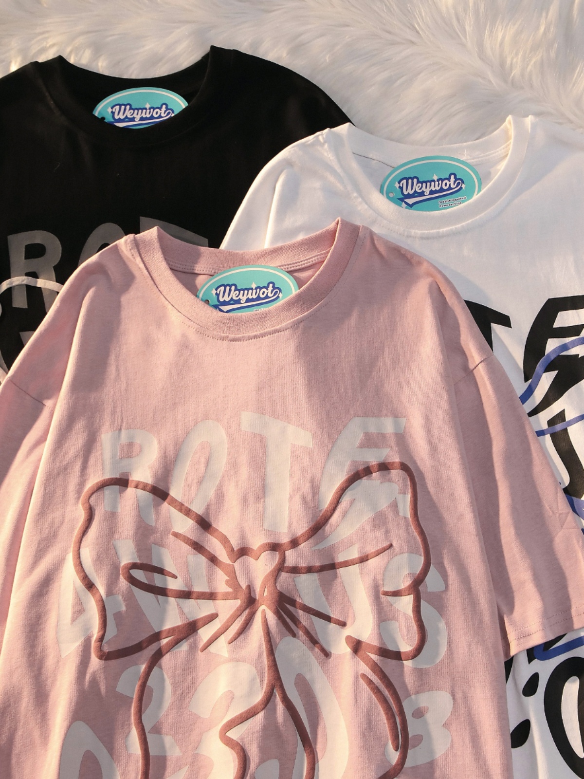 Plus Size Oversized Sweet and Spicy Letter Bow Design Short Sleeve T-Shirt for Couples, Cotton Casual Wear, Y2K Style Plus Size Oversized Sweet and Spicy Letter Bow Design Short Sleeve T-Shirt for Couples, Cotton Casual Wear, Y2K Style