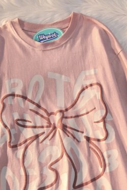 Plus Size Oversized Sweet and Spicy Letter Bow Design Short Sleeve T-Shirt for Couples, Cotton Casual Wear, Y2K Style