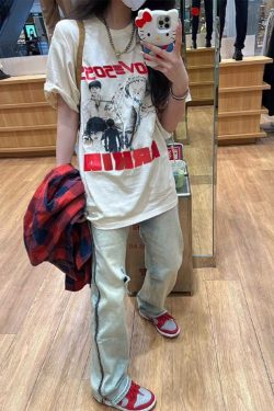 Plus Size Retro American Cotton Short Sleeve T-Shirt for Men and Women, Trendy Loose Fit Summer Couples Top