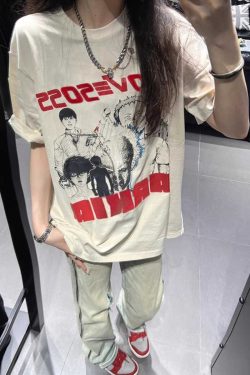 Plus Size Retro American Cotton Short Sleeve T-Shirt for Men and Women, Trendy Loose Fit Summer Couples Top