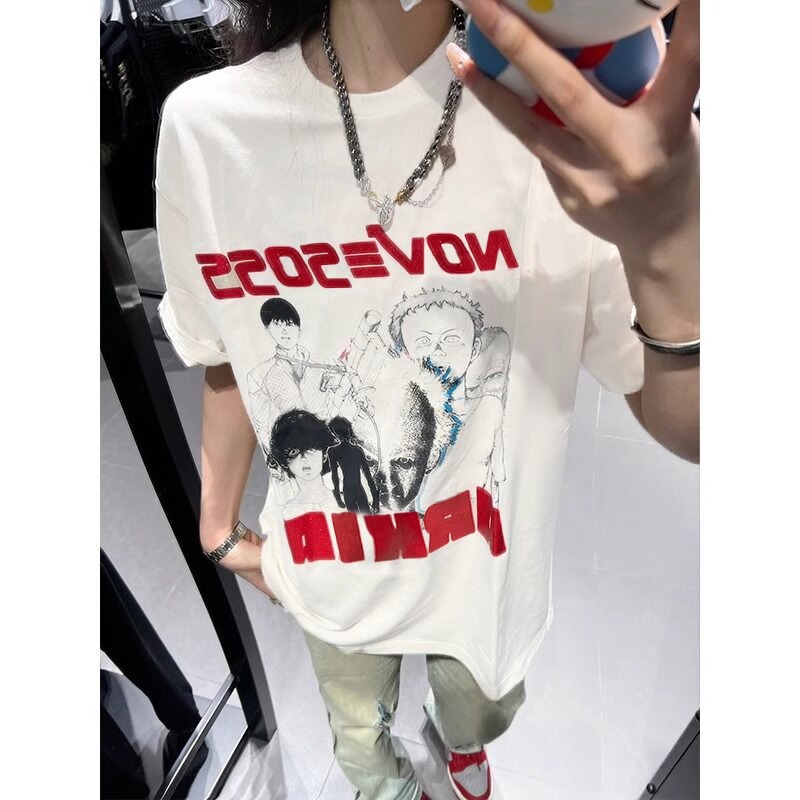 Plus Size Retro American Cotton Short Sleeve T-Shirt for Men and Women, Trendy Loose Fit Summer Couples Top Plus Size Retro American Cotton Short Sleeve T-Shirt for Men and Women, Trendy Loose Fit Summer Couples Top