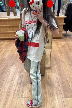 Plus Size Retro American Cotton Short Sleeve T-Shirt for Men and Women, Trendy Loose Fit Summer Couples Top