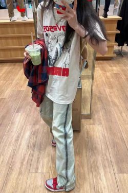 Plus Size Retro American Cotton Short Sleeve T-Shirt for Men and Women, Trendy Loose Fit Summer Couples Top