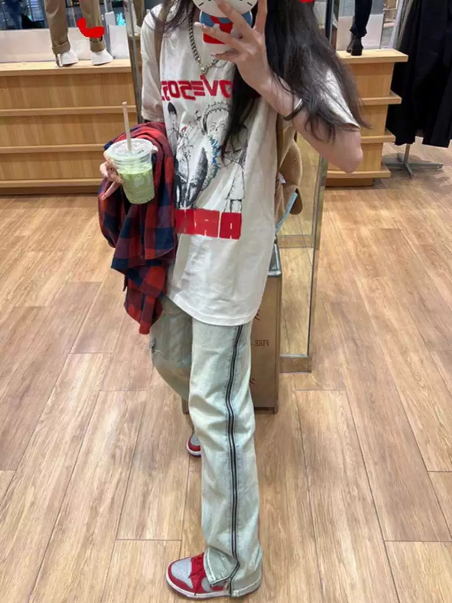 Plus Size Retro American Cotton Short Sleeve T-Shirt for Men and Women, Trendy Loose Fit Summer Couples Top Plus Size Retro American Cotton Short Sleeve T-Shirt for Men and Women, Trendy Loose Fit Summer Couples Top