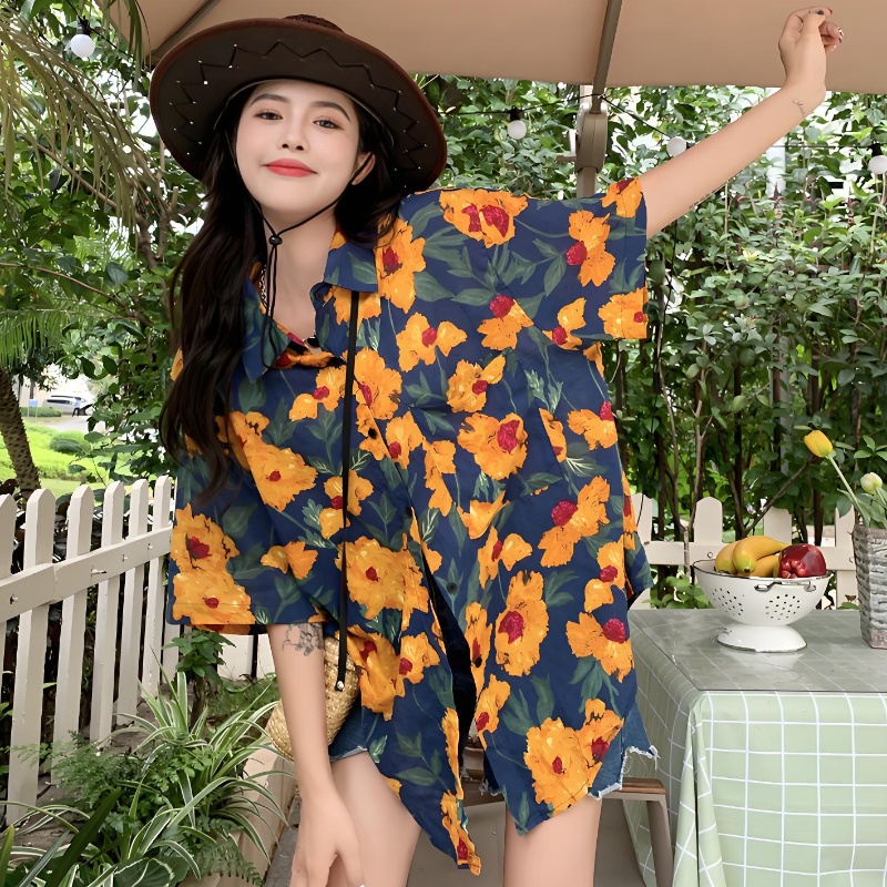 Plus Size Retro Floral Short Sleeve Shirt for Women | Loose Casual Summer Beach Top in Hong Kong Style Plus Size Retro Floral Short Sleeve Shirt for Women | Loose Casual Summer Beach Top in Hong Kong Style