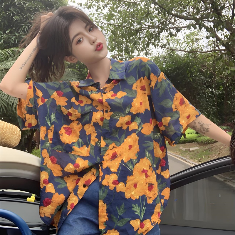 Plus Size Retro Floral Short Sleeve Shirt for Women | Loose Casual Summer Beach Top in Hong Kong Style Plus Size Retro Floral Short Sleeve Shirt for Women | Loose Casual Summer Beach Top in Hong Kong Style