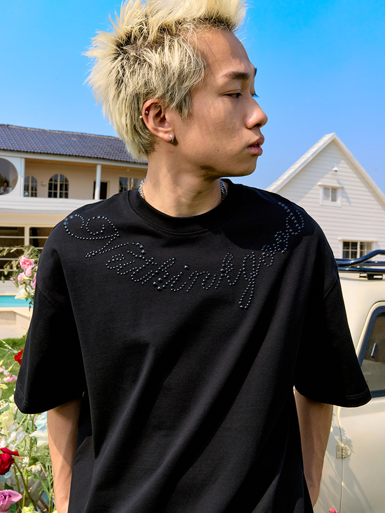 Plus Size Rhinestone Letter Short Sleeve T-Shirt for Men - American Vintage Trendy Heavyweight 90s Style 2025 Collection Plus Size Rhinestone Letter Short Sleeve T-Shirt for Men - American Vintage Trendy Heavyweight 90s Style 2025 Collection