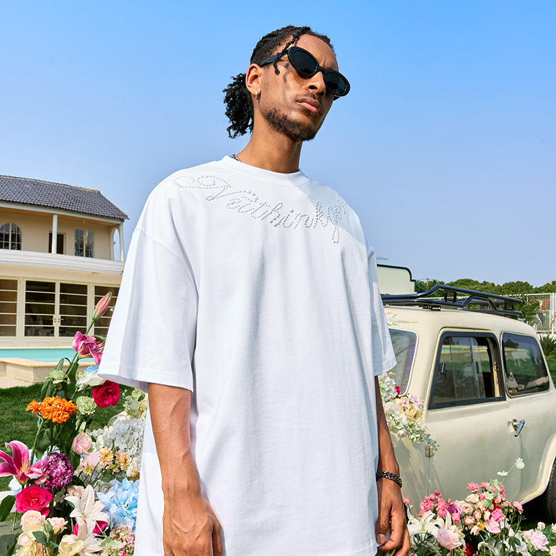 Plus Size Rhinestone Letter Short Sleeve T-Shirt for Men - American Vintage Trendy Heavyweight 90s Style 2025 Collection Plus Size Rhinestone Letter Short Sleeve T-Shirt for Men - American Vintage Trendy Heavyweight 90s Style 2025 Collection