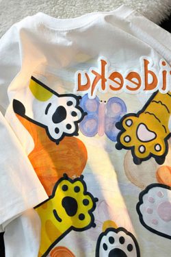 Plus Size Short Sleeve T-Shirt for Women, Summer Retro Cat Paw Print Top, Cute Casual Tee, Vintage Style, Trendy Women’s Fashion