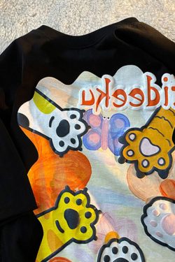 Plus Size Short Sleeve T-Shirt for Women, Summer Retro Cat Paw Print Top, Cute Casual Tee, Vintage Style, Trendy Women’s Fashion