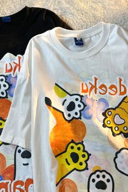 Plus Size Short Sleeve T-Shirt for Women, Summer Retro Cat Paw Print Top, Cute Casual Tee, Vintage Style, Trendy Women’s Fashion