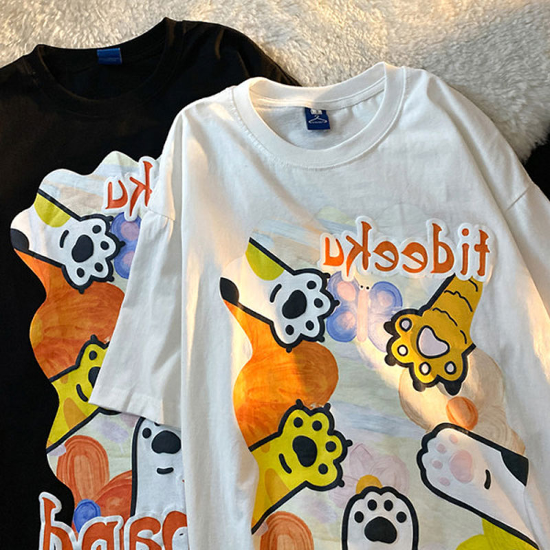 Plus Size Short Sleeve T-Shirt for Women, Summer Retro Cat Paw Print Top, Cute Casual Tee, Vintage Style, Trendy Women’s Fashion Plus Size Short Sleeve T-Shirt for Women, Summer Retro Cat Paw Print Top, Cute Casual Tee, Vintage Style, Trendy Women’s Fashion