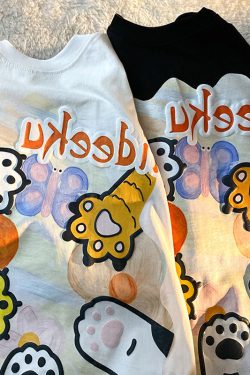 Plus Size Short Sleeve T-Shirt for Women, Summer Retro Cat Paw Print Top, Cute Casual Tee, Vintage Style, Trendy Women’s Fashion