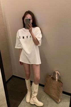 Plus Size Trendy White Cotton Short Sleeve T-Shirt for Women, Korean Style Loose Fit Mid-Length Top for Students