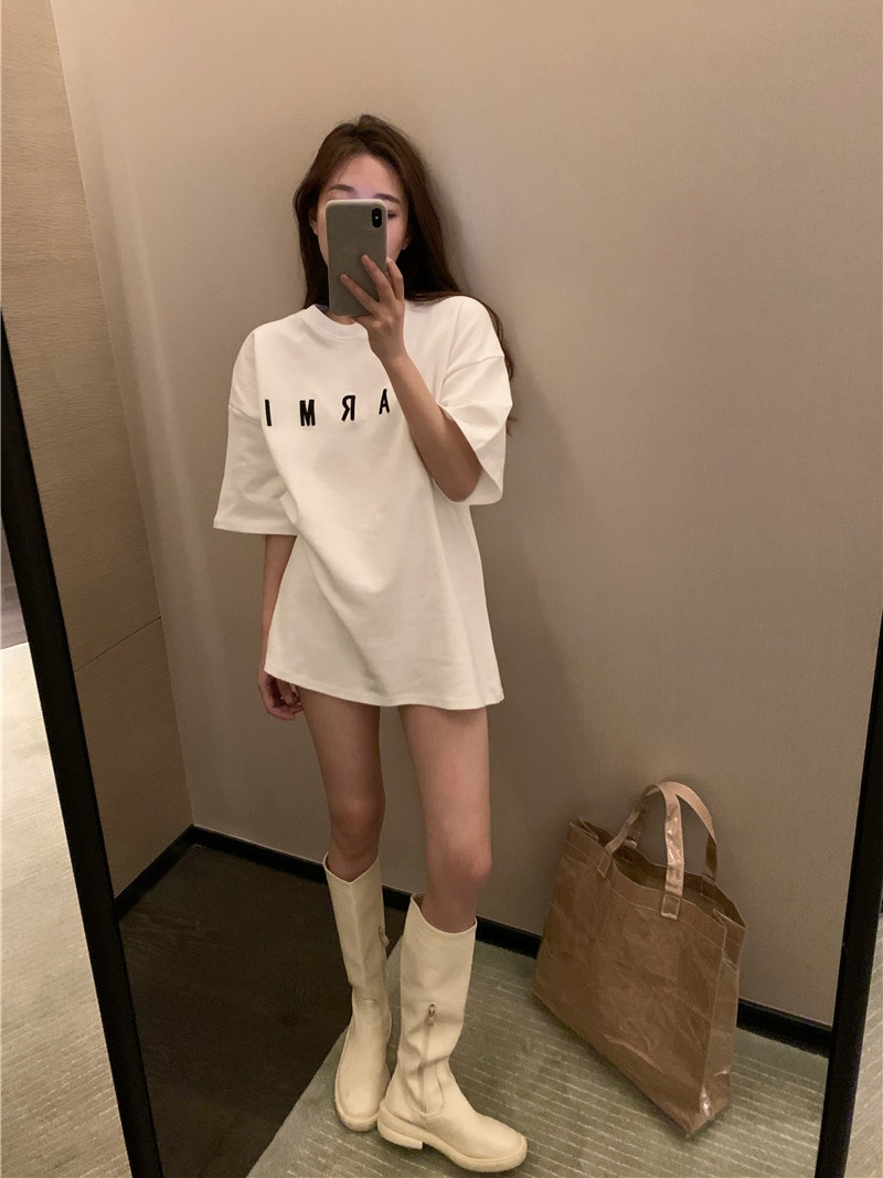 Plus Size Trendy White Cotton Short Sleeve T-Shirt for Women, Korean Style Loose Fit Mid-Length Top for Students Plus Size Trendy White Cotton Short Sleeve T-Shirt for Women, Korean Style Loose Fit Mid-Length Top for Students