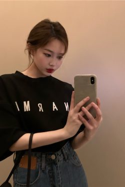 Plus Size Trendy White Cotton Short Sleeve T-Shirt for Women, Korean Style Loose Fit Mid-Length Top for Students