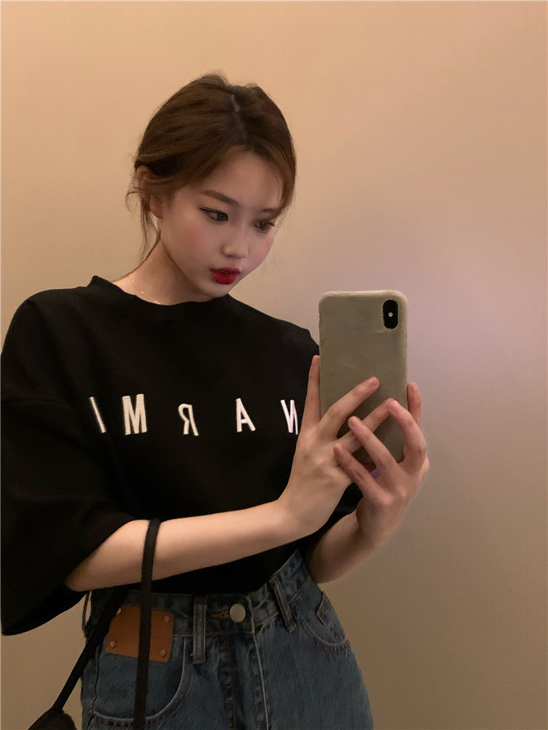 Plus Size Trendy White Cotton Short Sleeve T-Shirt for Women, Korean Style Loose Fit Mid-Length Top for Students Plus Size Trendy White Cotton Short Sleeve T-Shirt for Women, Korean Style Loose Fit Mid-Length Top for Students