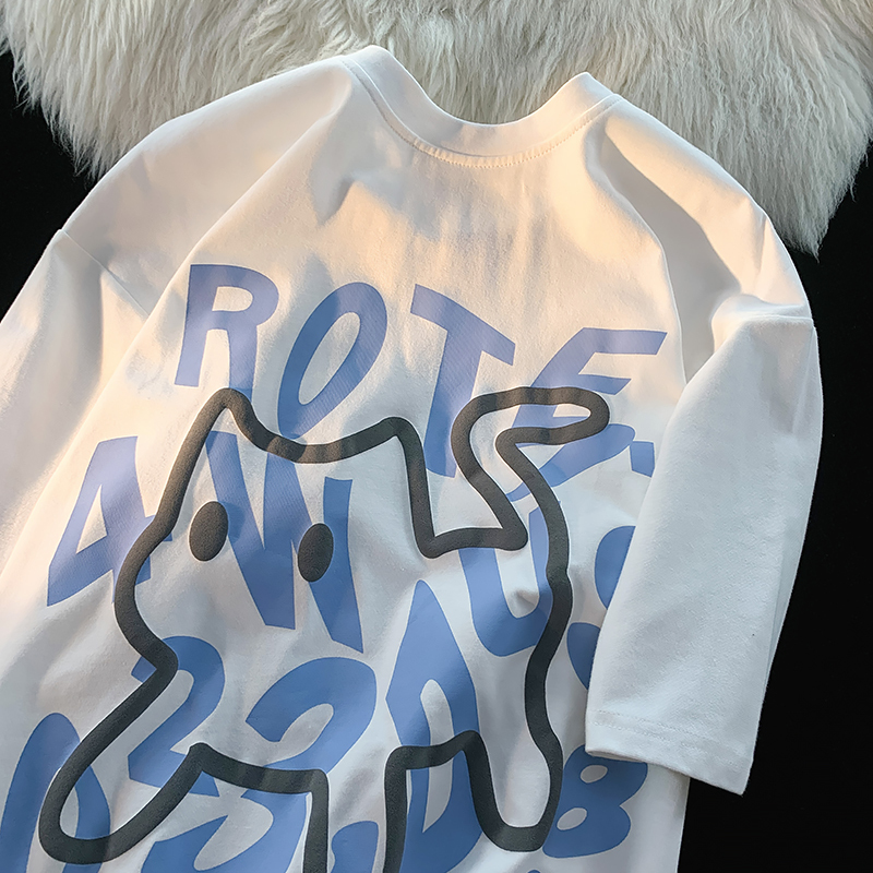 Plus-Size Unisex Cotton Short-Sleeve T-Shirt with Letter Print - Trendy Loose-Fitting Couple's Top for Casual Y2K Style Plus-Size Unisex Cotton Short-Sleeve T-Shirt with Letter Print - Trendy Loose-Fitting Couple's Top for Casual Y2K Style