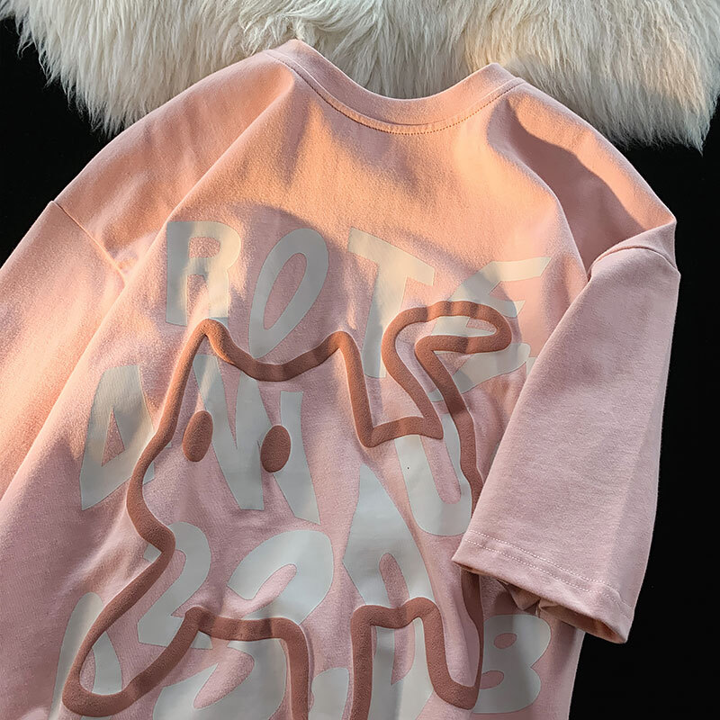 Plus-Size Unisex Cotton Short-Sleeve T-Shirt with Letter Print - Trendy Loose-Fitting Couple's Top for Casual Y2K Style Plus-Size Unisex Cotton Short-Sleeve T-Shirt with Letter Print - Trendy Loose-Fitting Couple's Top for Casual Y2K Style