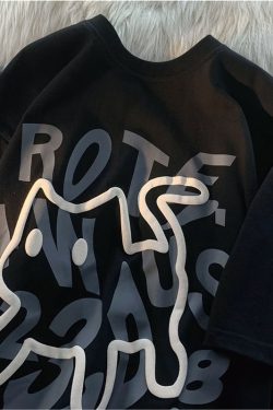 Plus-Size Unisex Cotton Short-Sleeve T-Shirt with Letter Print - Trendy Loose-Fitting Couple's Top for Casual Y2K Style