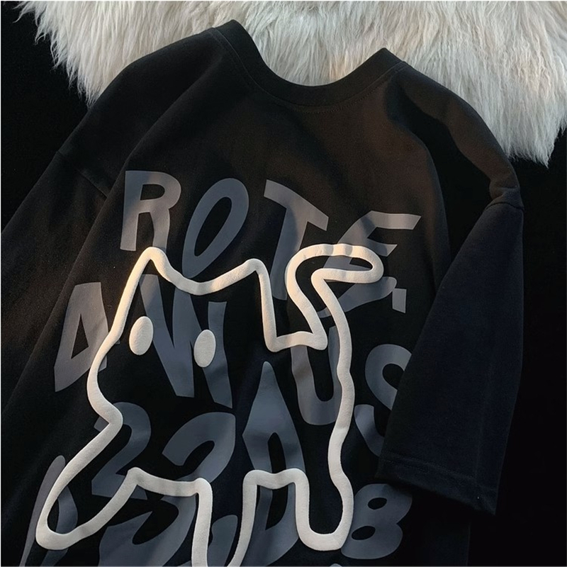 Plus-Size Unisex Cotton Short-Sleeve T-Shirt with Letter Print - Trendy Loose-Fitting Couple's Top for Casual Y2K Style Plus-Size Unisex Cotton Short-Sleeve T-Shirt with Letter Print - Trendy Loose-Fitting Couple's Top for Casual Y2K Style