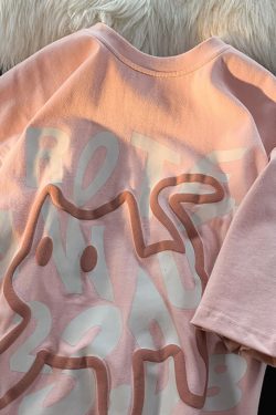 Plus-Size Unisex Cotton Short-Sleeve T-Shirt with Letter Print - Trendy Loose-Fitting Couple's Top for Casual Y2K Style