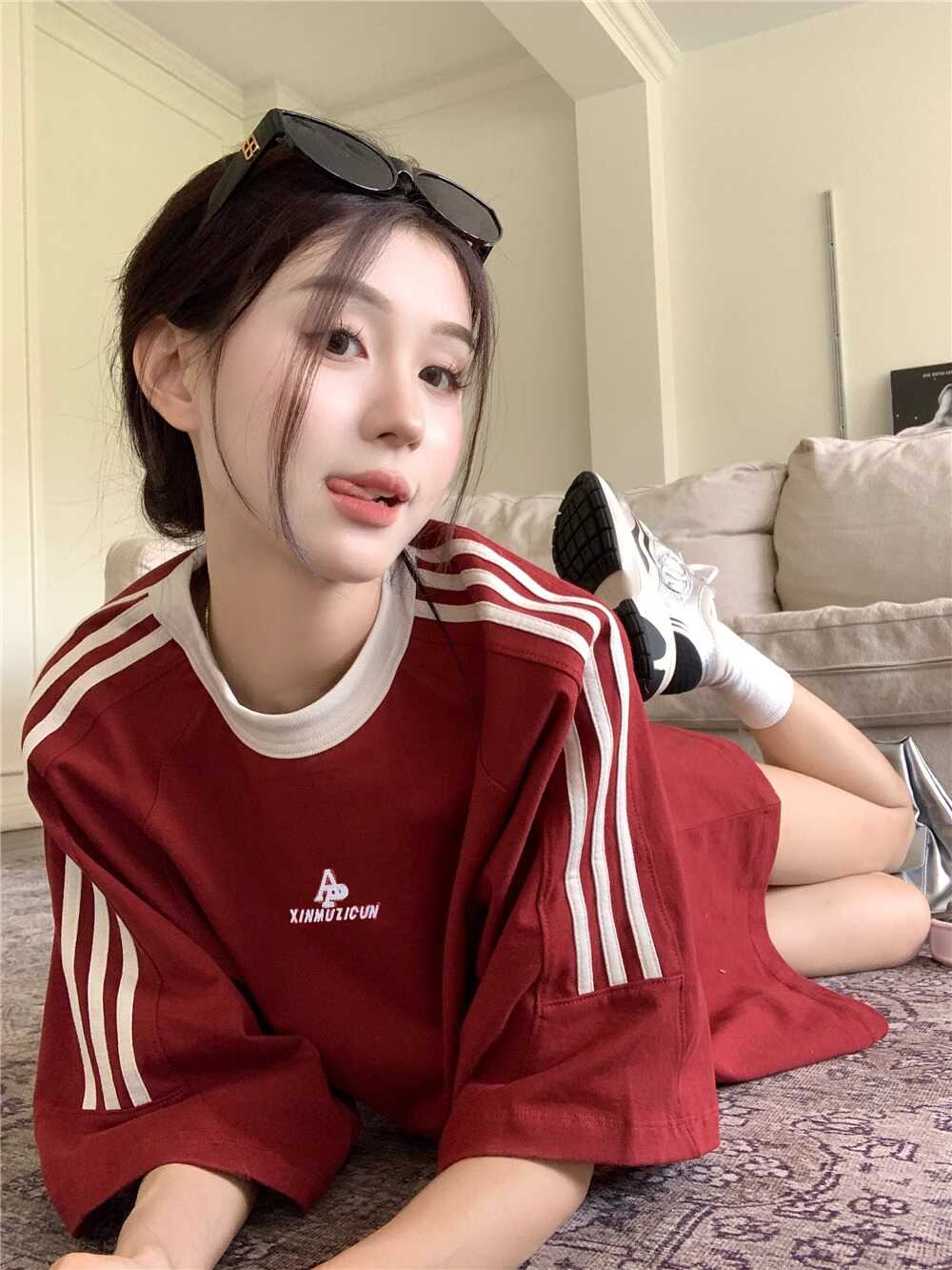 Plus Size Women's American Retro Color-Blocked Striped Casual Cotton Short Sleeve T-Shirt - Loose Fit Mid-Length Top Plus Size Women's American Retro Color-Blocked Striped Casual Cotton Short Sleeve T-Shirt - Loose Fit Mid-Length Top