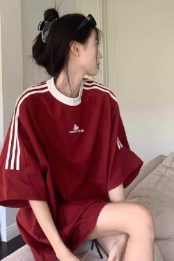 Plus Size Women's American Retro Color-Blocked Striped Casual Cotton Short Sleeve T-Shirt - Loose Fit Mid-Length Top