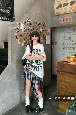 Plus Size Women's American Retro Letter Print Short Sleeve T-Shirt - Loose Fit Cotton Streetwear Top