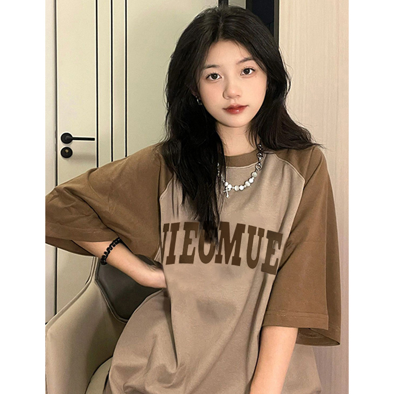 Plus Size Women's American Vintage Pure Cotton Raglan Short-Sleeve T-Shirt - Chic Loose Design, Niche Hong Kong Style Plus Size Women's American Vintage Pure Cotton Raglan Short-Sleeve T-Shirt - Chic Loose Design, Niche Hong Kong Style