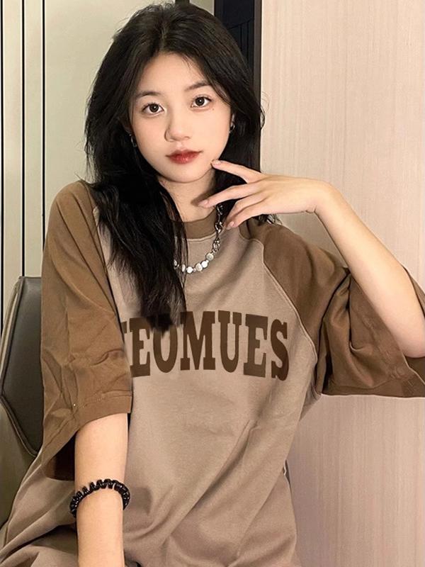 Plus Size Women's American Vintage Pure Cotton Raglan Short-Sleeve T-Shirt - Chic Loose Design, Niche Hong Kong Style Plus Size Women's American Vintage Pure Cotton Raglan Short-Sleeve T-Shirt - Chic Loose Design, Niche Hong Kong Style