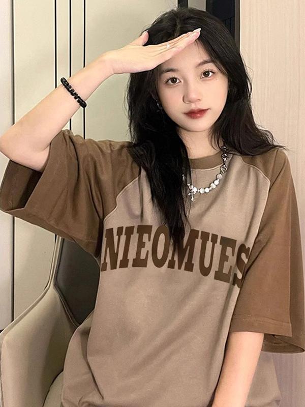 Plus Size Women's American Vintage Pure Cotton Raglan Short-Sleeve T-Shirt - Chic Loose Design, Niche Hong Kong Style Plus Size Women's American Vintage Pure Cotton Raglan Short-Sleeve T-Shirt - Chic Loose Design, Niche Hong Kong Style