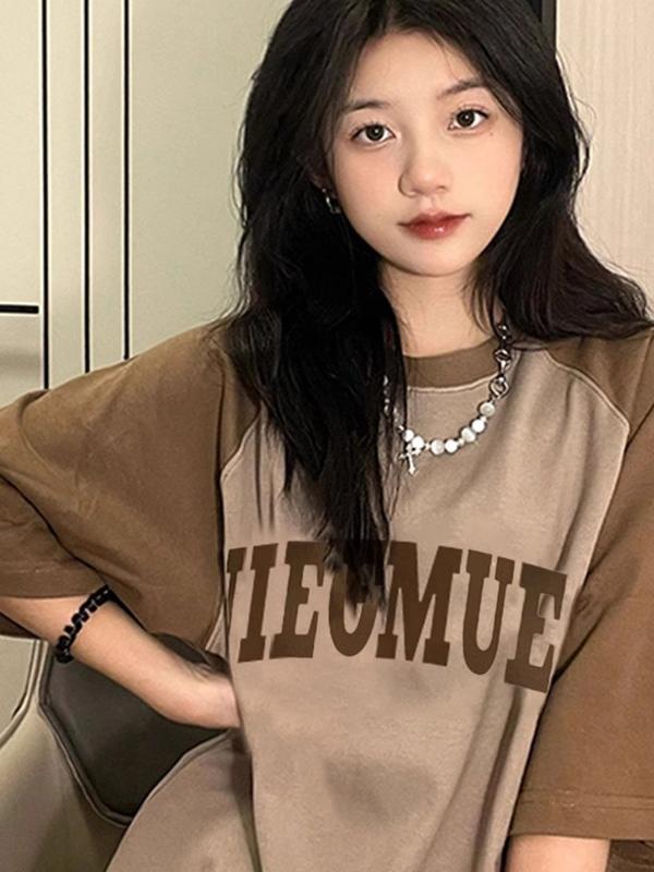 Plus Size Women's American Vintage Pure Cotton Raglan Short-Sleeve T-Shirt - Chic Loose Design, Niche Hong Kong Style Plus Size Women's American Vintage Pure Cotton Raglan Short-Sleeve T-Shirt - Chic Loose Design, Niche Hong Kong Style