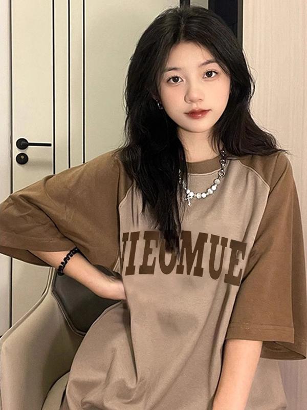 Plus Size Women's American Vintage Pure Cotton Raglan Short-Sleeve T-Shirt - Chic Loose Design, Niche Hong Kong Style Plus Size Women's American Vintage Pure Cotton Raglan Short-Sleeve T-Shirt - Chic Loose Design, Niche Hong Kong Style