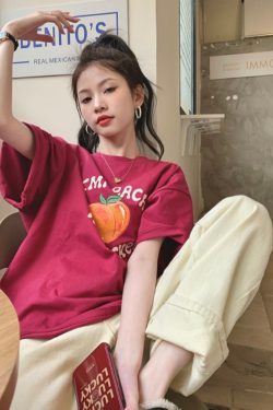 Plus Size Women's Casual Loose Short Sleeve Round Neck T-Shirt – Age-Reducing Pure Cotton Top for Chubby Girls, Summer 2025 Style