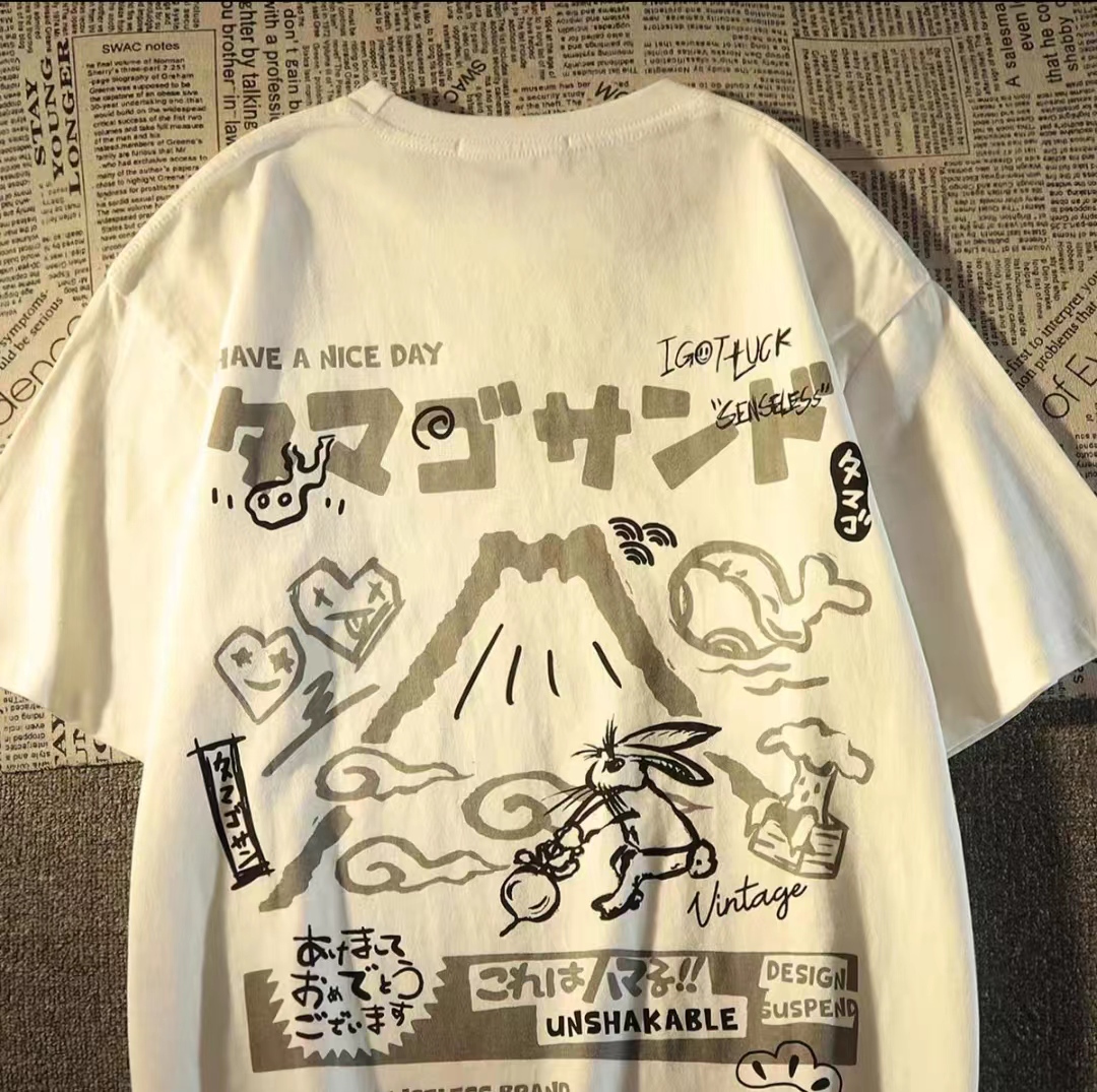 Plus-Size Women's Japanese-Style Loose Retro Cotton Short Sleeve T-Shirt for Couples - Casual Vintage Fashion Plus-Size Women's Japanese-Style Loose Retro Cotton Short Sleeve T-Shirt for Couples - Casual Vintage Fashion