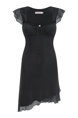 Polka Dot Flutter Sleeve Dress for Women - Summer Slim Fit, Waist-Cinching, Asymmetrical Skirt - European and American Style