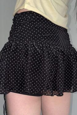Polka Dot Mesh Lace Tie Short Skirt - Slimming Fitted Half Skirt for Versatile 90s Style Fashion