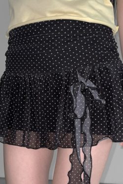Polka Dot Mesh Lace Tie Short Skirt - Slimming Fitted Half Skirt for Versatile 90s Style Fashion