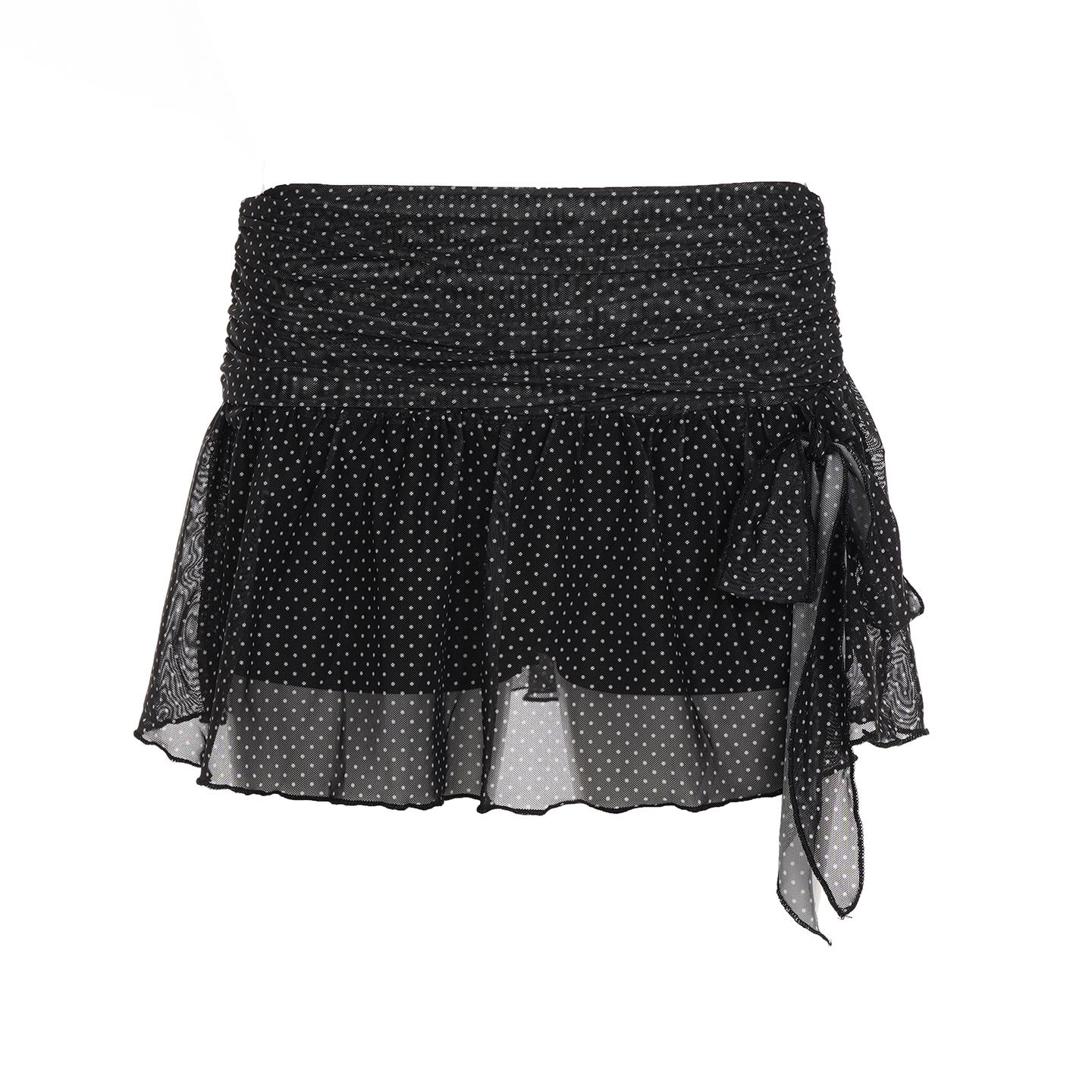 Polka Dot Mesh Lace Tie Short Skirt - Slimming Fitted Half Skirt for Versatile 90s Style Fashion Polka Dot Mesh Lace Tie Short Skirt - Slimming Fitted Half Skirt for Versatile 90s Style Fashion