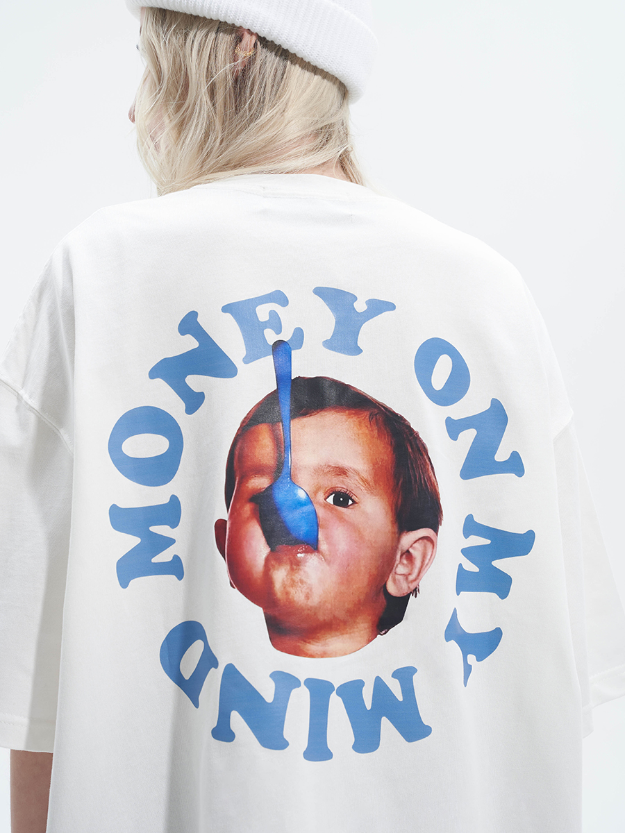 Pure Cotton Short Sleeve T-Shirt in Circular Letter Design - Inspired by 90s Y2K Style, Perfect for Casual Wear Pure Cotton Short Sleeve T-Shirt in Circular Letter Design - Inspired by 90s Y2K Style, Perfect for Casual Wear