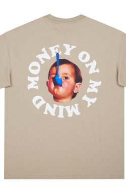 Pure Cotton Short Sleeve T-Shirt in Circular Letter Design - Inspired by 90s Y2K Style, Perfect for Casual Wear