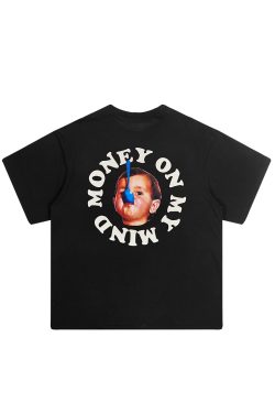 Pure Cotton Short Sleeve T-Shirt in Circular Letter Design - Inspired by 90s Y2K Style, Perfect for Casual Wear