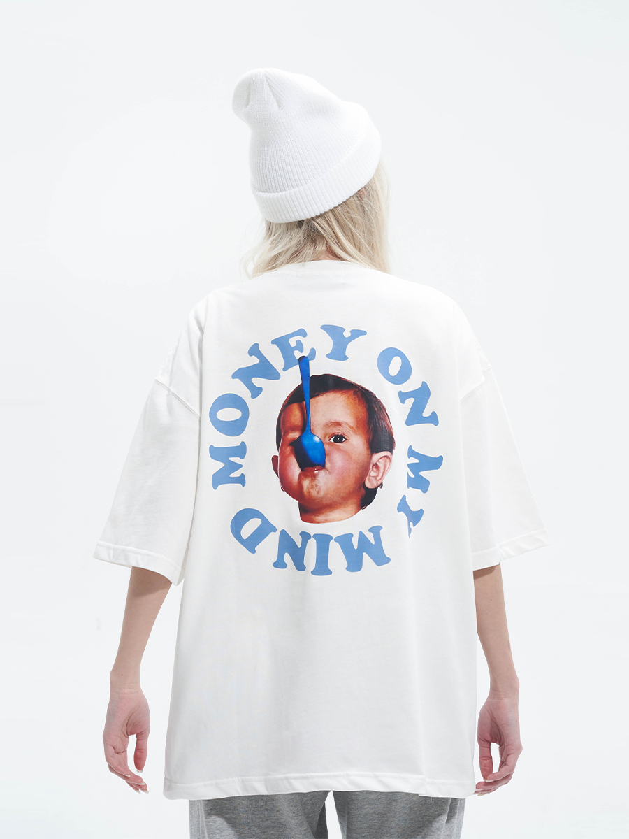 Pure Cotton Short Sleeve T-Shirt in Circular Letter Design - Inspired by 90s Y2K Style, Perfect for Casual Wear Pure Cotton Short Sleeve T-Shirt in Circular Letter Design - Inspired by 90s Y2K Style, Perfect for Casual Wear