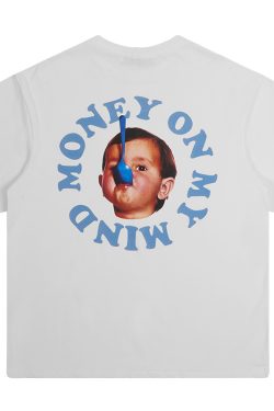 Pure Cotton Short Sleeve T-Shirt in Circular Letter Design - Inspired by 90s Y2K Style, Perfect for Casual Wear